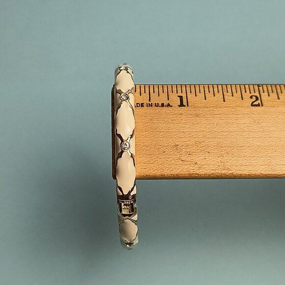 NORDSTROM Enamel Hinge Bangle Bracelet Clamper White Sea Silver Tone Rhinestone - Picture 4 of 5